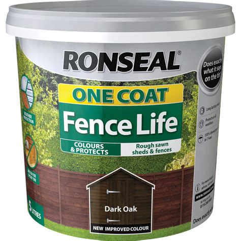 ronseal one coat fence life 5l dark oak.